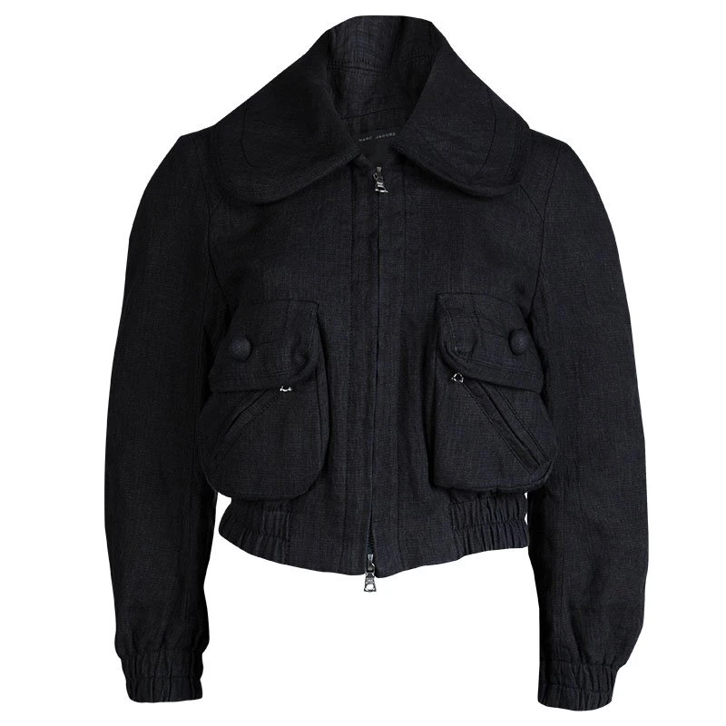 Marc Jacobs Grey Linen Zip Front Cropped Jacket M For Women 1 Marc Jacobs Grey Linen Zip Front Cropped Jacket M For Women
