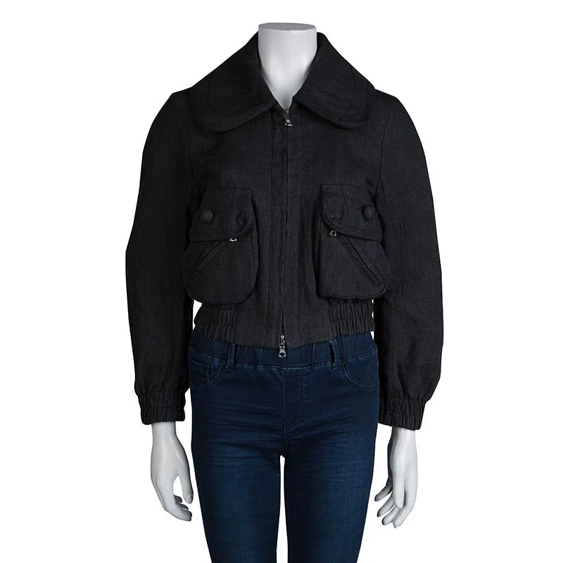 Marc Jacobs Grey Linen Zip Front Cropped Jacket M For Women 2 Marc Jacobs Grey Linen Zip Front Cropped Jacket M For Women - Image 2