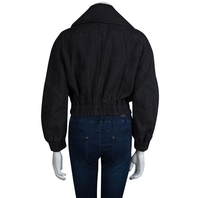 Marc Jacobs Grey Linen Zip Front Cropped Jacket M For Women 3 Marc Jacobs Grey Linen Zip Front Cropped Jacket M For Women - Image 3