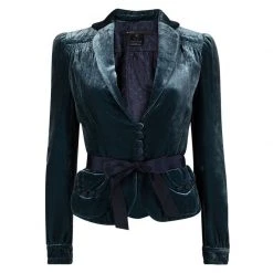 Marc Jacobs Blue Velvet Bow Detail Belted Blazer S For Women