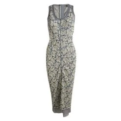 Marc Jacobs Grey Embossed Floral Lurex Jacquard Knit Sleeveless Dress S For Women