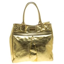 Marc Jacobs Gold Pleated Leather Shopping Tote For Women