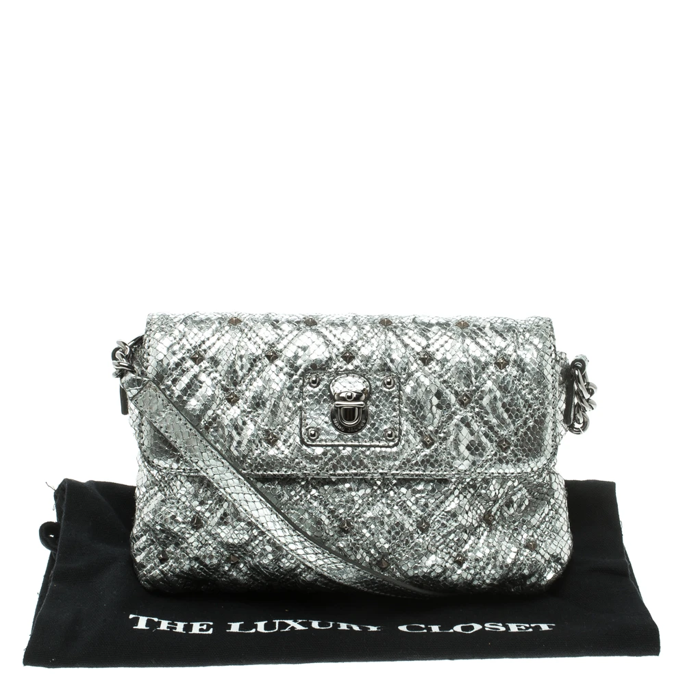 Marc Jacobs Silver Quilted Python Embossed Leather Crossbody Bag For Women 9 Marc Jacobs Silver Quilted Python Embossed Leather Crossbody Bag For Women - Image 9