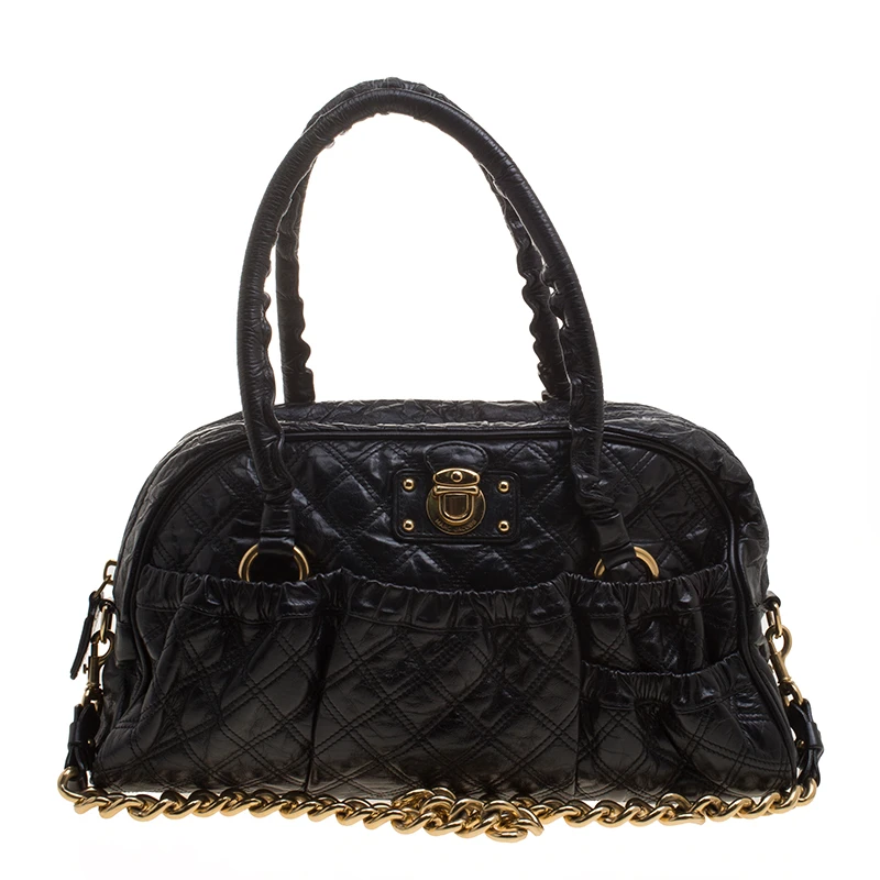 Marc Jacobs Black Quilted Leather Satchel For Women 1 Marc Jacobs Black Quilted Leather Satchel For Women