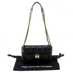 Marc Jacobs Black Quilted Coated Canvas Bow Shoulder Bag For Women 19 Marc Jacobs Black Quilted Coated Canvas Bow Shoulder Bag For Women -Marc Jacobs shop luxury women marc jacobs used handbags p165048 003