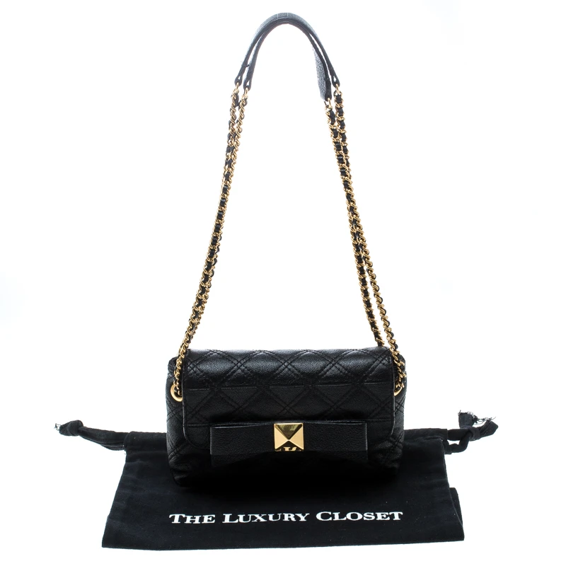 Marc Jacobs Black Quilted Coated Canvas Bow Shoulder Bag For Women 9 Marc Jacobs Black Quilted Coated Canvas Bow Shoulder Bag For Women - Image 9