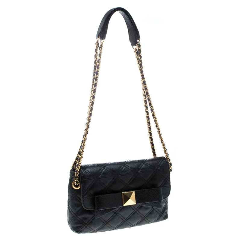 Marc Jacobs Black Quilted Coated Canvas Bow Shoulder Bag For Women 3 Marc Jacobs Black Quilted Coated Canvas Bow Shoulder Bag For Women - Image 3