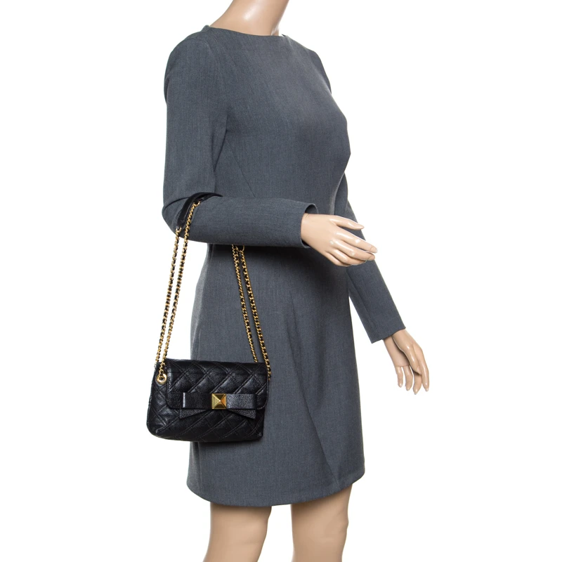 Marc Jacobs Black Quilted Coated Canvas Bow Shoulder Bag For Women 2 Marc Jacobs Black Quilted Coated Canvas Bow Shoulder Bag For Women - Image 2