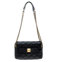 Marc Jacobs Black Quilted Coated Canvas Bow Shoulder Bag For Women