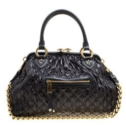 Marc Jacobs Black Quilted Leather Stam Top Handle Bag For Women