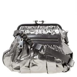Marc Jacobs Metallic Grey Coated Canvas Parachute Little Stam Bag For Women