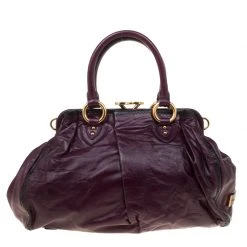 Marc Jacobs Purple Leather Safety Pin Stam Top Handle Bag For Women -Marc Jacobs shop luxury women marc jacobs used handbags p180525 004