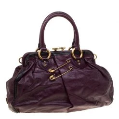 Marc Jacobs Purple Leather Safety Pin Stam Top Handle Bag For Women -Marc Jacobs shop luxury women marc jacobs used handbags p180525 005