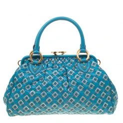 Marc Jacobs Blue Quilted Leather Robert Leslie Stam Top Handle Bag For Women 14 Marc Jacobs Blue Quilted Leather Robert Leslie Stam Top Handle Bag For Women -Marc Jacobs shop luxury women marc jacobs used handbags p180528 003