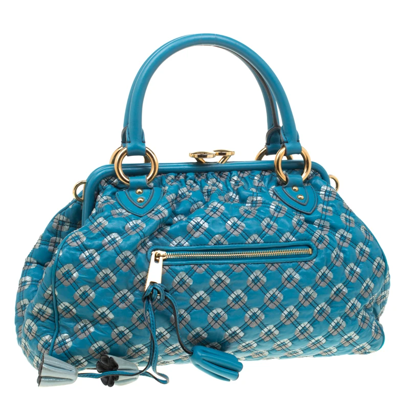 Marc Jacobs Blue Quilted Leather Robert Leslie Stam Top Handle Bag For Women 3 Marc Jacobs Blue Quilted Leather Robert Leslie Stam Top Handle Bag For Women - Image 3