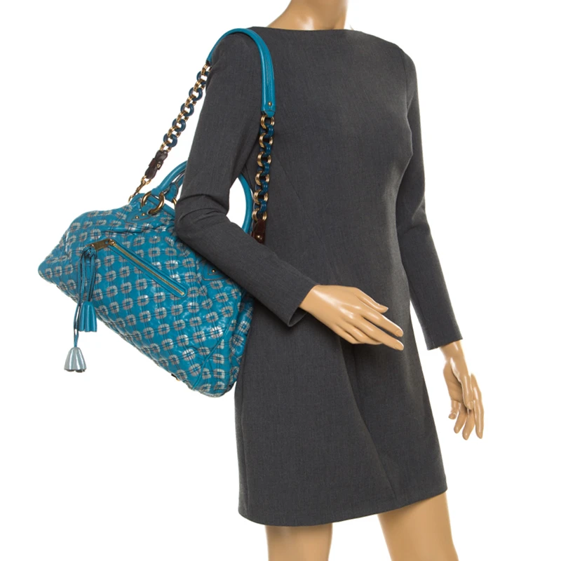 Marc Jacobs Blue Quilted Leather Robert Leslie Stam Top Handle Bag For Women 2 Marc Jacobs Blue Quilted Leather Robert Leslie Stam Top Handle Bag For Women - Image 2