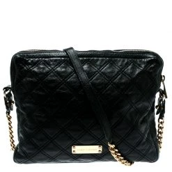 Marc Jacobs Black Quilted Leather IPad Chain Crossbody Bag For Women