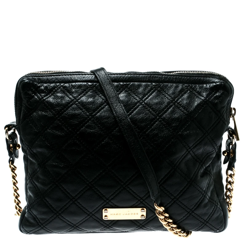 Marc Jacobs Black Quilted Leather IPad Chain Crossbody Bag For Women 1 Marc Jacobs Black Quilted Leather IPad Chain Crossbody Bag For Women