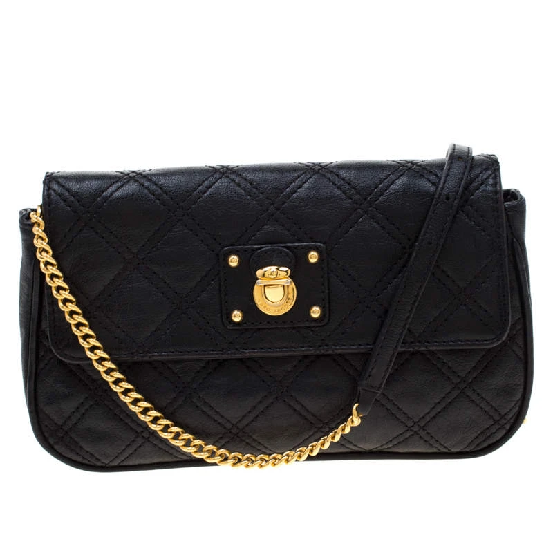 Marc Jacobs Black Quilted Leather Small Single Shoulder Bag For Women 1 Marc Jacobs Black Quilted Leather Small Single Shoulder Bag For Women