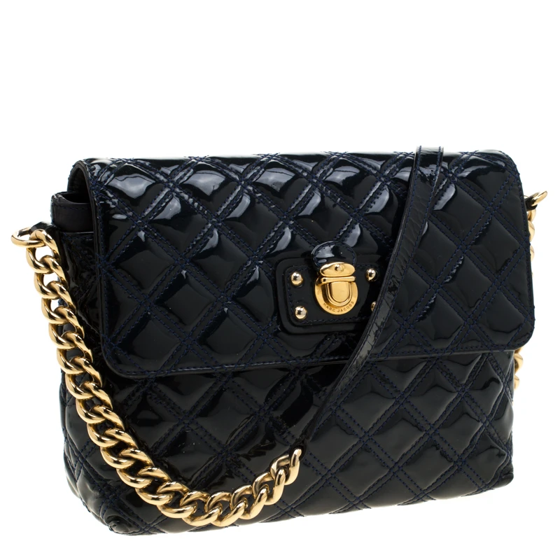 Marc Jacobs Marc Jacob Navy Blue Patent Leather Quilted Flap Bag For Women 3 Marc Jacobs Marc Jacob Navy Blue Patent Leather Quilted Flap Bag For Women - Image 3