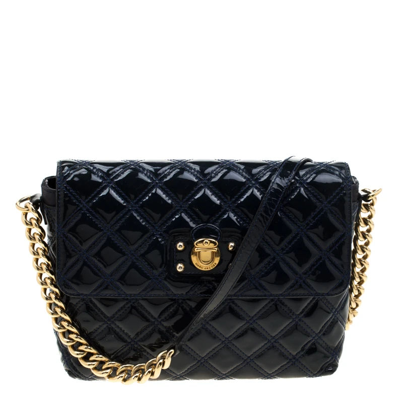 Marc Jacobs Marc Jacob Navy Blue Patent Leather Quilted Flap Bag For Women 1 Marc Jacobs Marc Jacob Navy Blue Patent Leather Quilted Flap Bag For Women