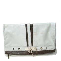 Marc By Marc Jacobs Light Grey/Brown Leather Magazine Fold Over Clutch For Women