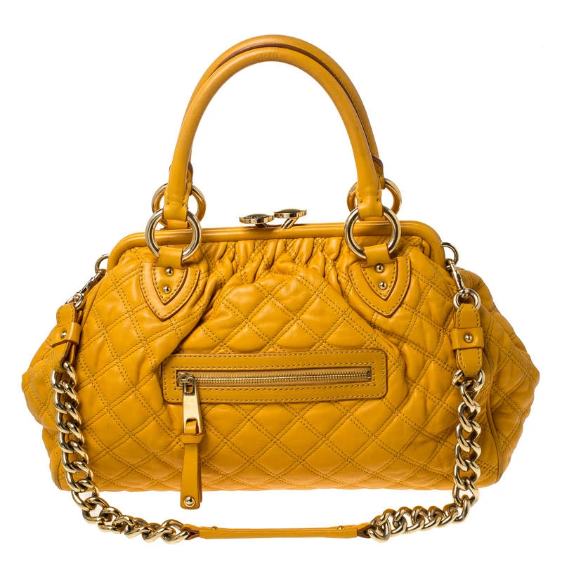 Marc Jacobs Yellow Quilted Leather Stam Shoulder Bag For Women 1 Marc Jacobs Yellow Quilted Leather Stam Shoulder Bag For Women