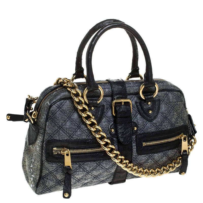 Marc Jacobs Black/Blue Quilted Leather Venetia Satchel For Women 3 Marc Jacobs Black/Blue Quilted Leather Venetia Satchel For Women - Image 3