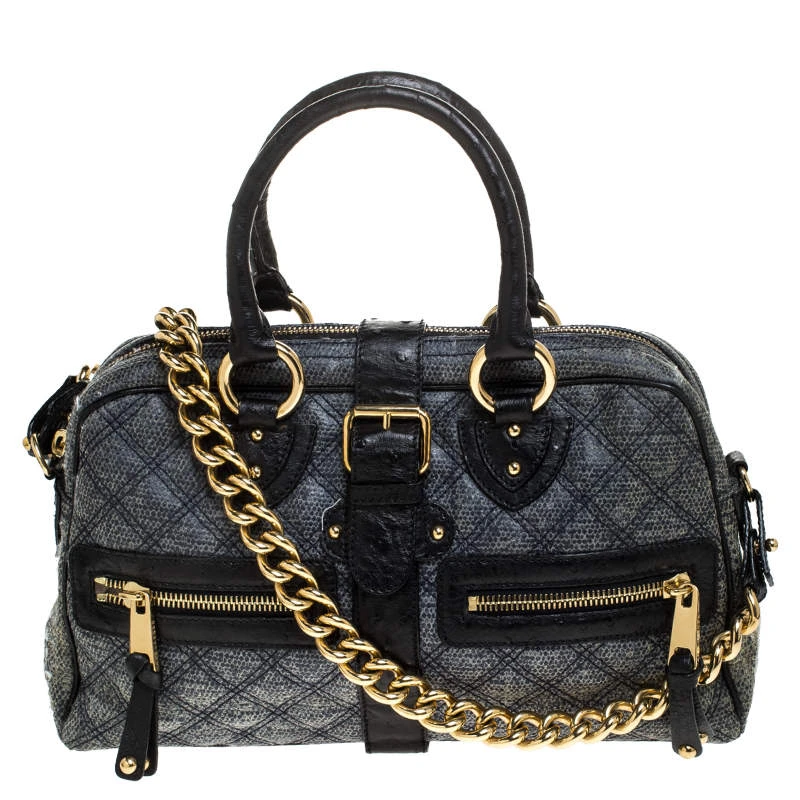 Marc Jacobs Black/Blue Quilted Leather Venetia Satchel For Women 1 Marc Jacobs Black/Blue Quilted Leather Venetia Satchel For Women