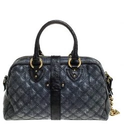 Marc Jacobs Black/Blue Quilted Leather Venetia Satchel For Women 14 Marc Jacobs Black/Blue Quilted Leather Venetia Satchel For Women -Marc Jacobs shop luxury women marc jacobs used handbags p238948 004
