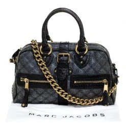 Marc Jacobs Black/Blue Quilted Leather Venetia Satchel For Women 19 Marc Jacobs Black/Blue Quilted Leather Venetia Satchel For Women -Marc Jacobs shop luxury women marc jacobs used handbags p238948 011