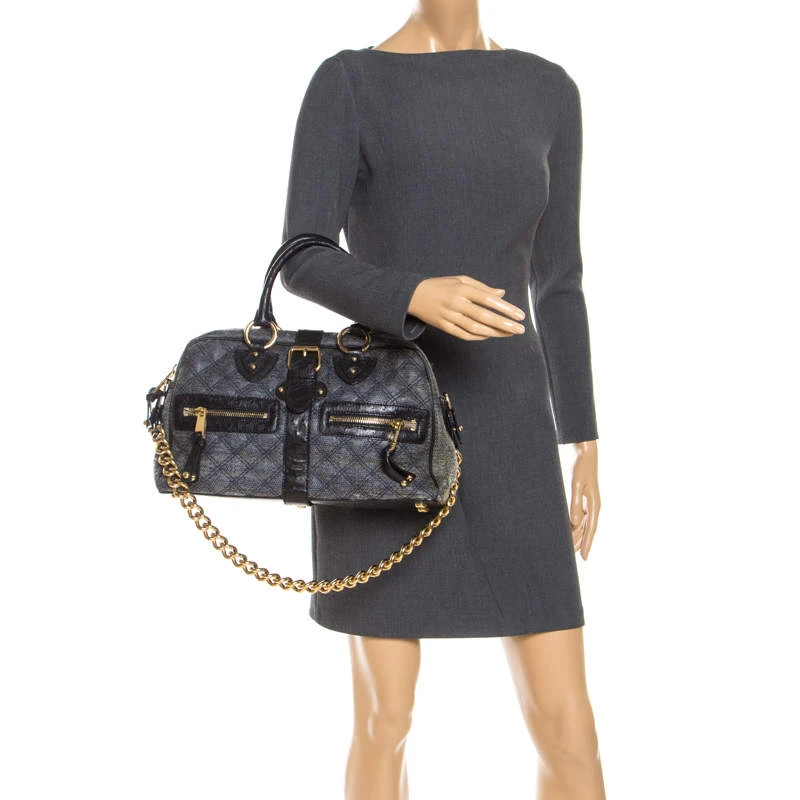 Marc Jacobs Black/Blue Quilted Leather Venetia Satchel For Women 2 Marc Jacobs Black/Blue Quilted Leather Venetia Satchel For Women - Image 2