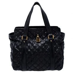 Marc Jacobs Black Quilted Snakeskin Embossed Coated Canvas Tote For Women