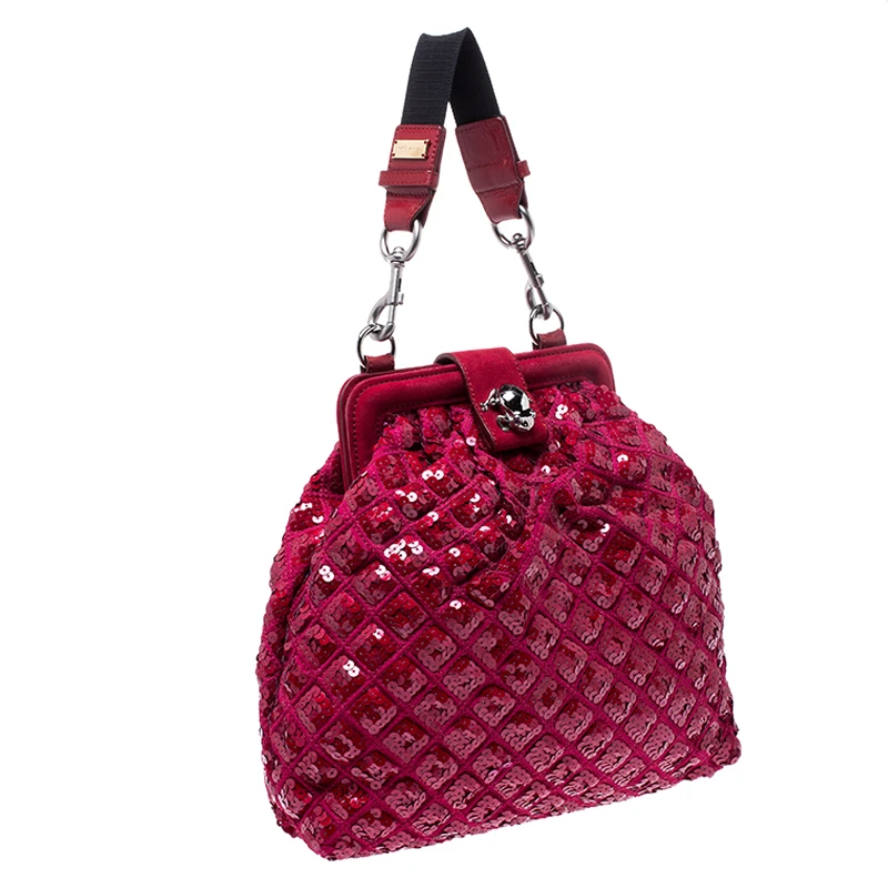 Marc Jacobs Red Sequins Embellished Canvas And Suede Frog Frame Shoulder Bag For Women 3 Marc Jacobs Red Sequins Embellished Canvas And Suede Frog Frame Shoulder Bag For Women - Image 3