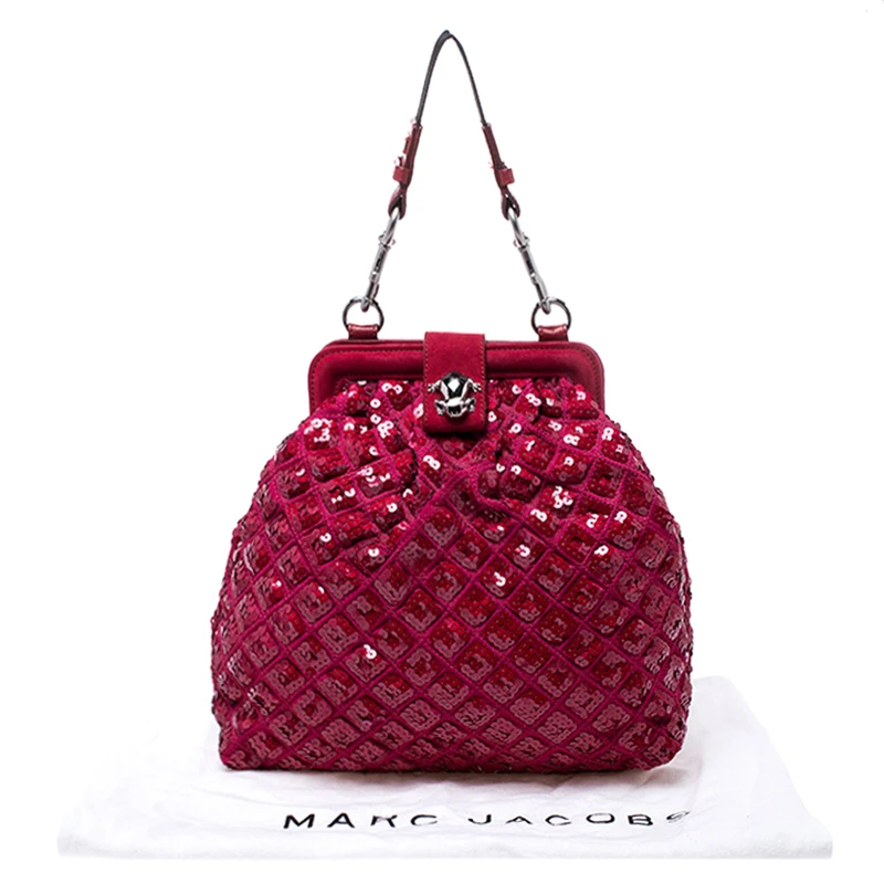 Marc Jacobs Red Sequins Embellished Canvas And Suede Frog Frame Shoulder Bag For Women 9 Marc Jacobs Red Sequins Embellished Canvas And Suede Frog Frame Shoulder Bag For Women - Image 9