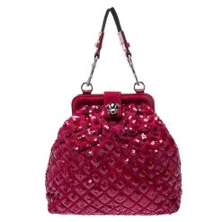 Marc Jacobs Red Sequins Embellished Canvas And Suede Frog Frame Shoulder Bag For Women
