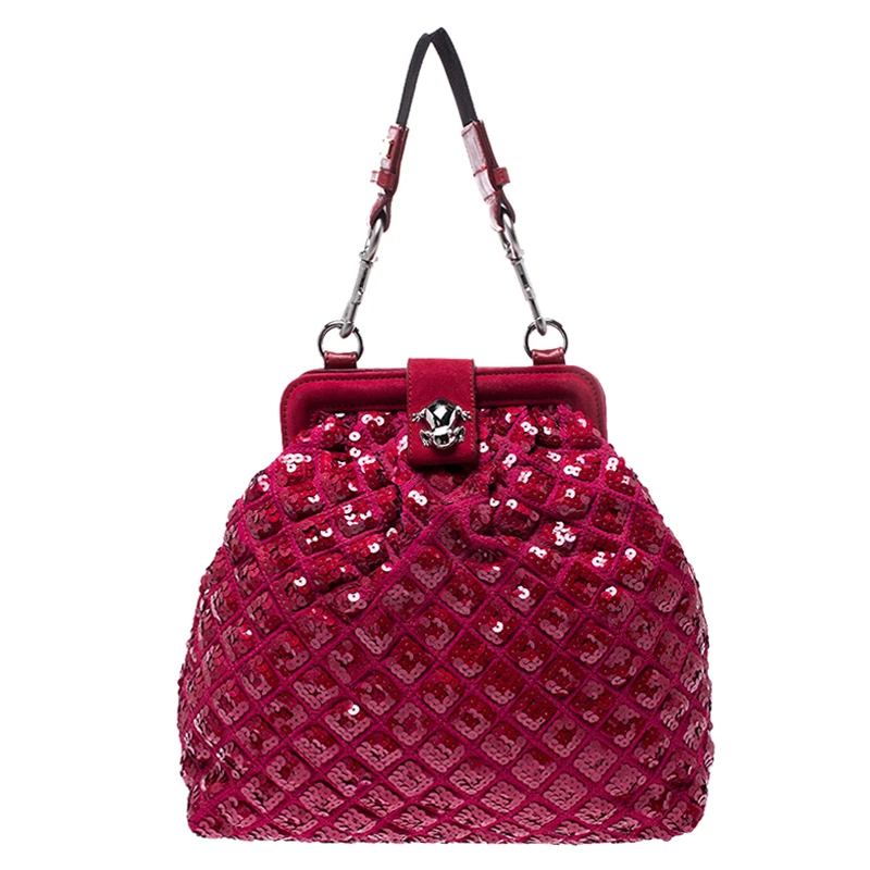 Marc Jacobs Red Sequins Embellished Canvas And Suede Frog Frame Shoulder Bag For Women 1 Marc Jacobs Red Sequins Embellished Canvas And Suede Frog Frame Shoulder Bag For Women