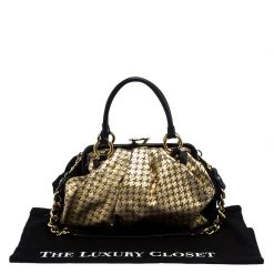 Marc Jacobs Black/Gold Houndstooth Print Leather And Fur Little Stam Shoulder Bag For Women -Marc Jacobs shop luxury women marc jacobs used handbags p251500 001