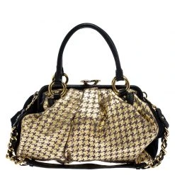 Marc Jacobs Black/Gold Houndstooth Print Leather And Fur Little Stam Shoulder Bag For Women