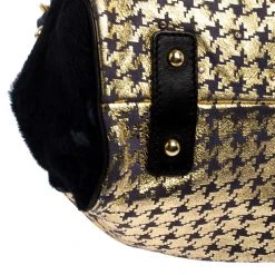Marc Jacobs Black/Gold Houndstooth Print Leather And Fur Little Stam Shoulder Bag For Women -Marc Jacobs shop luxury women marc jacobs used handbags p251500 007