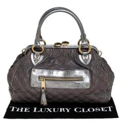Marc Jacobs Grey/Silver Quilted Leather Stam Shoulder Bag For Women -Marc Jacobs shop luxury women marc jacobs used handbags p252405 009