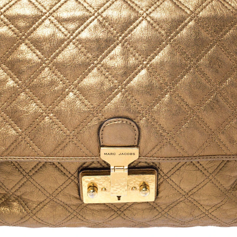 Marc Jacobs Metallic Gold Quilted Leather Flap Shoulder Bag For Women 5 Marc Jacobs Metallic Gold Quilted Leather Flap Shoulder Bag For Women - Image 5