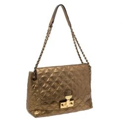 Marc Jacobs Metallic Gold Quilted Leather Flap Shoulder Bag For Women 14 Marc Jacobs Metallic Gold Quilted Leather Flap Shoulder Bag For Women -Marc Jacobs shop luxury women marc jacobs used handbags p256298 007