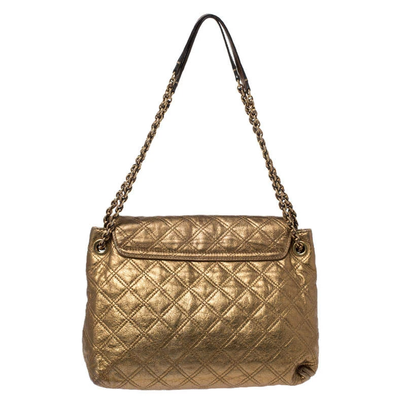 Marc Jacobs Metallic Gold Quilted Leather Flap Shoulder Bag For Women 4 Marc Jacobs Metallic Gold Quilted Leather Flap Shoulder Bag For Women - Image 4
