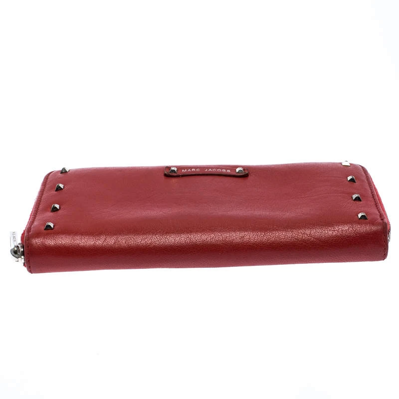 Marc Jacobs Red Studded Leather Zip Around Continental Wallet For Women 6 Marc Jacobs Red Studded Leather Zip Around Continental Wallet For Women - Image 6