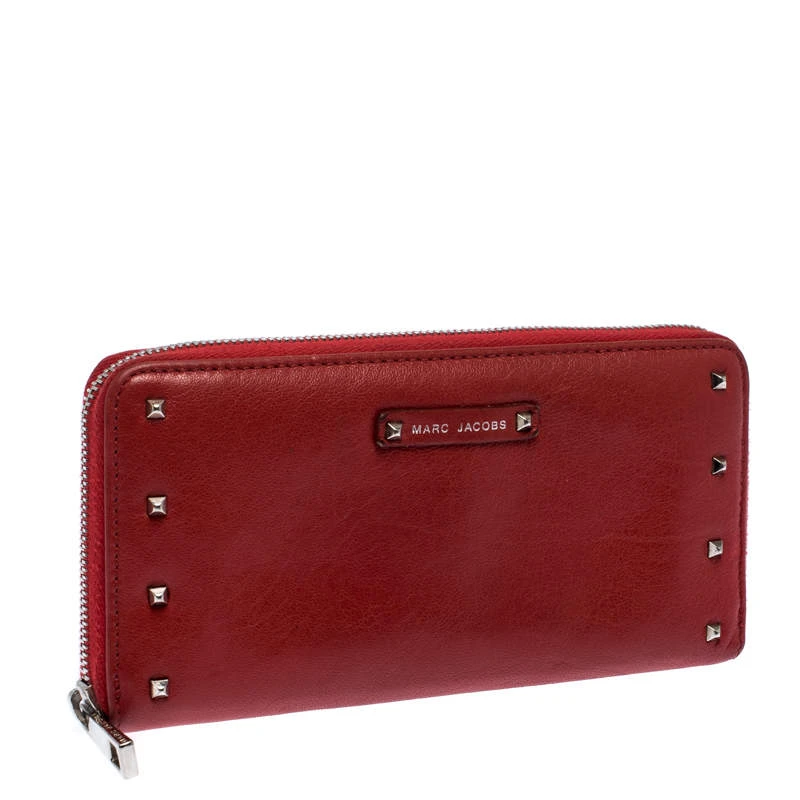 Marc Jacobs Red Studded Leather Zip Around Continental Wallet For Women 3 Marc Jacobs Red Studded Leather Zip Around Continental Wallet For Women - Image 3