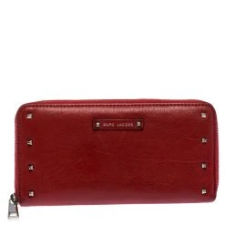 Marc Jacobs Red Studded Leather Zip Around Continental Wallet For Women