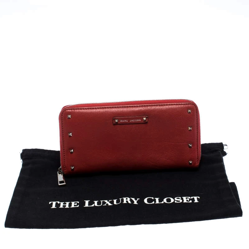 Marc Jacobs Red Studded Leather Zip Around Continental Wallet For Women 8 Marc Jacobs Red Studded Leather Zip Around Continental Wallet For Women - Image 8