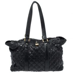 Marc Jacobs Black Quilted Snakeskin Embossed Leather Tote For Women