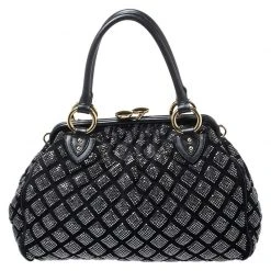 Marc Jacobs Black Crystal Embellished Quilted Leather Stam Satchel For Women -Marc Jacobs shop luxury women marc jacobs used handbags p262691 003